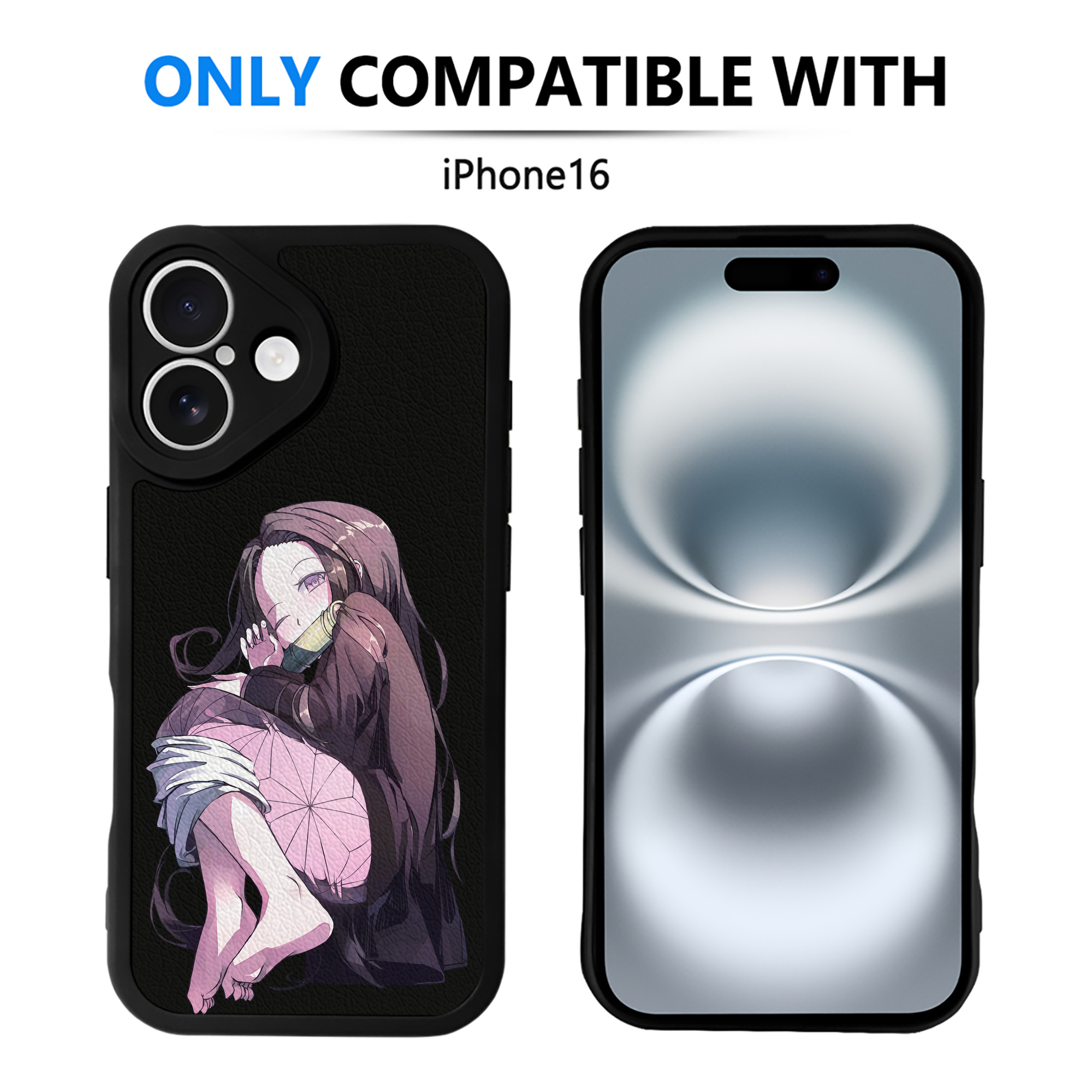 （画像用） 鬼滅の刃（きめつのやいば）竈門 禰󠄀豆子／かまど ねずこ Kamado Nezuko 【iPhone 16シリーズ対応】シリコンスマホケース（レザー調） 材質：シリコン